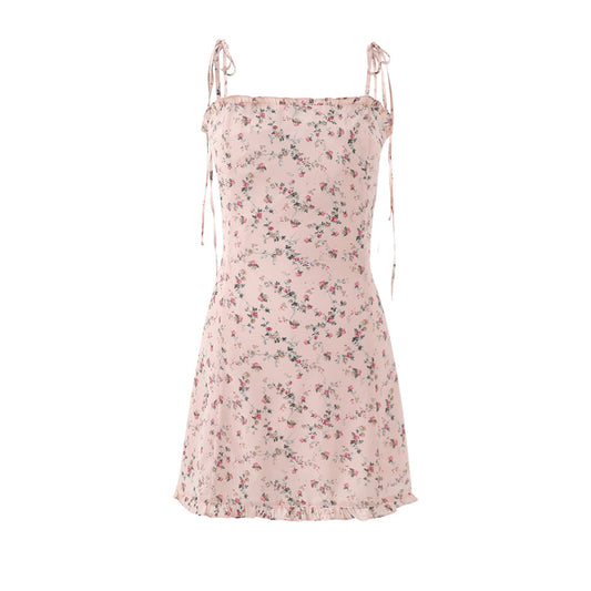 French Sweet Floral Suspender Dress
