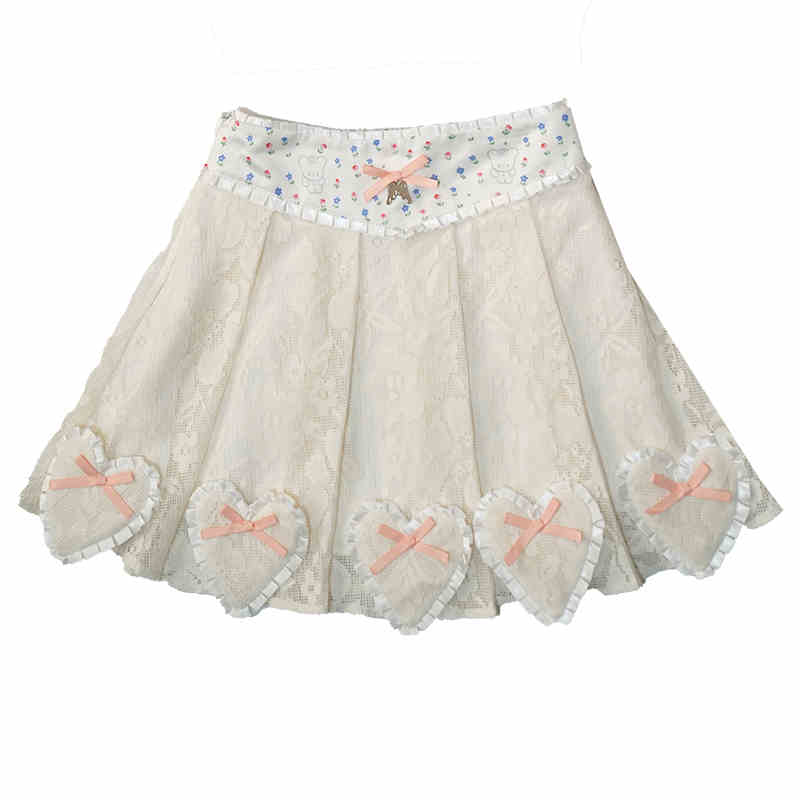 Angel's Tears Love Splicing Lace Pleated Skirt
