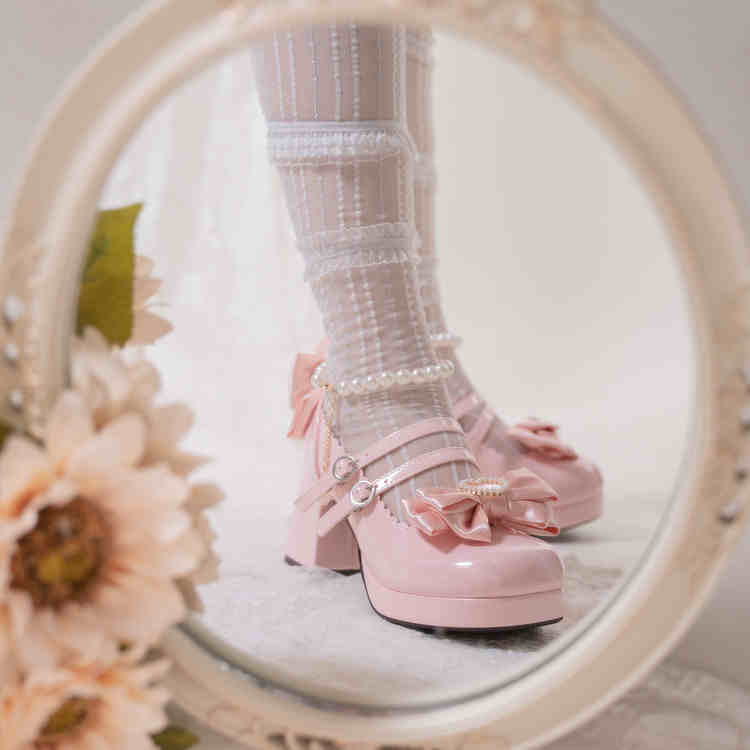 Lolita Bow Pearls Mary Jane Shoes