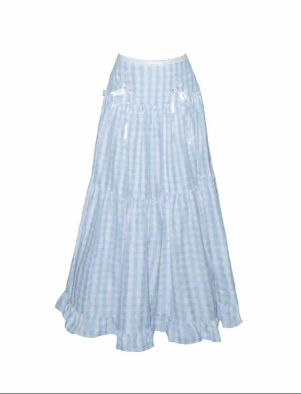 Baby Blue Lace Mid-length Plaid Skirt