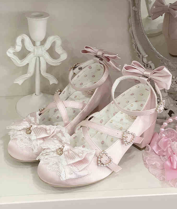 Cream Bows Lace Shoes