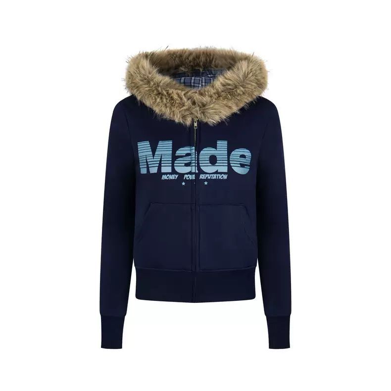 American retro fur collar hooded sweatshirt