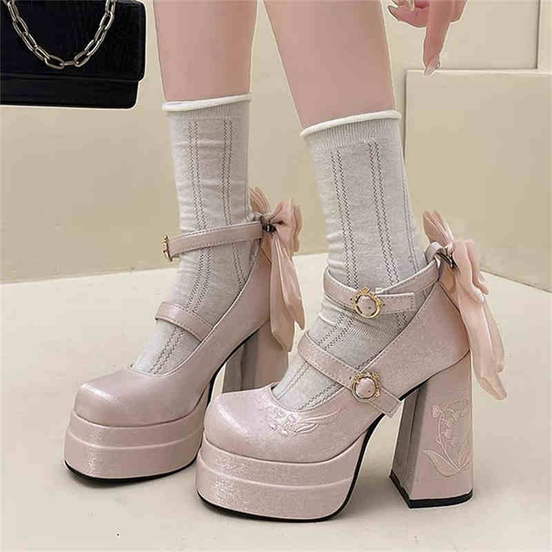 Peach Bow Lolita High Heels