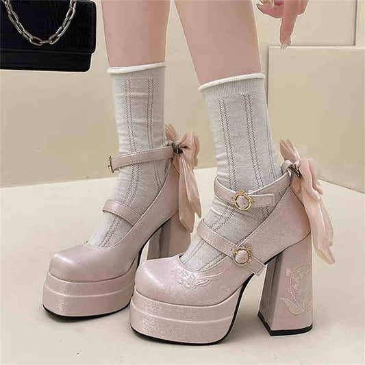 Peach Bow Lolita High Heels
