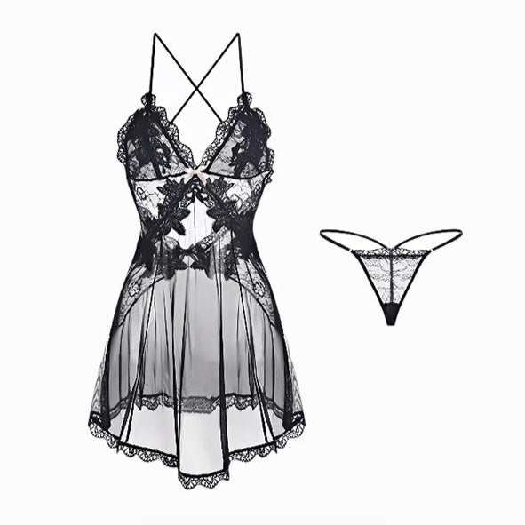 Backless Mesh Lace Nightgown