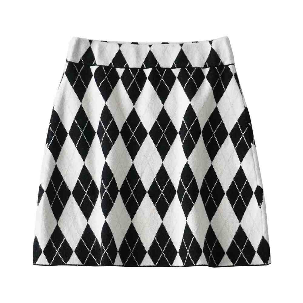Preppy Knitted Brown Plaid Skirt