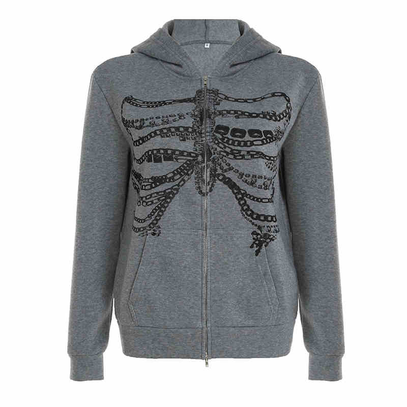 Grunge Shackles Bone Chain Zip-up Hoodie