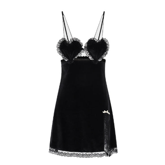 Heart Shape Velvet Suspender Nightgown