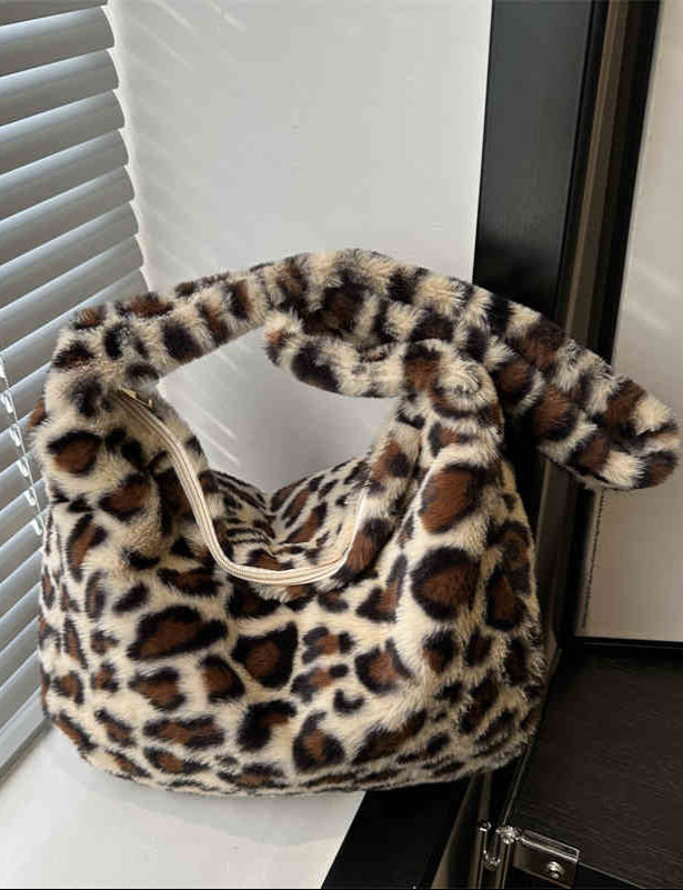 Y2K Plush Leopard Crossbody Bag
