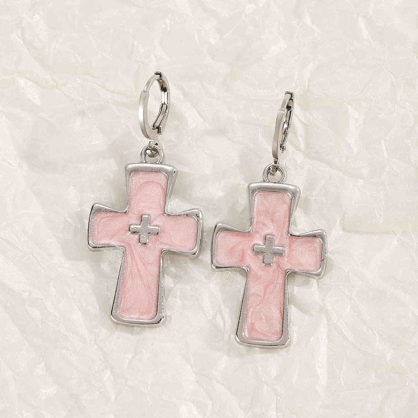 Grunge Cross Silver Earrings