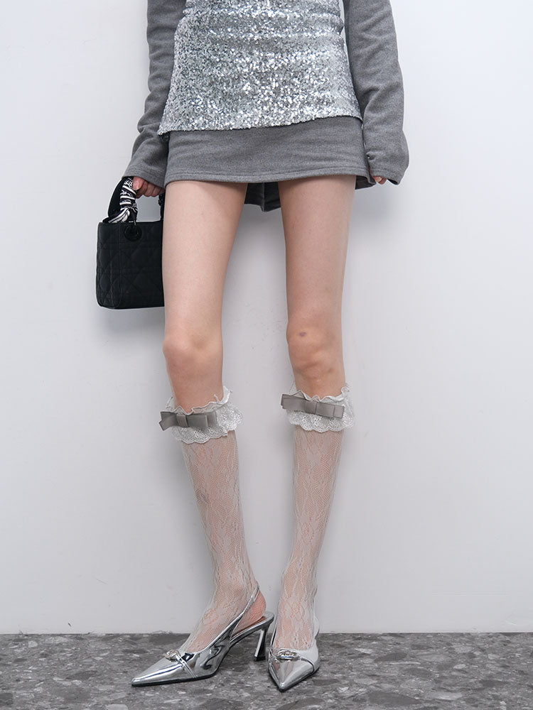 Ballet Lace Pink Calf Socks