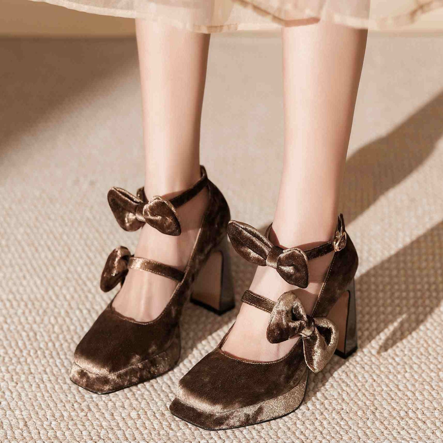 Velvet Platform Mary Jane Shoes