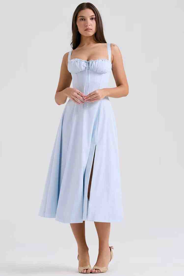French Back Cross Strap Slit Dress