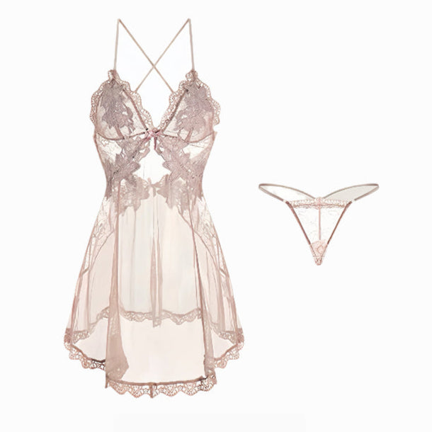 Backless Mesh Lace Nightgown