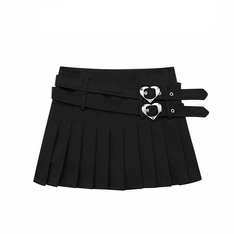 Belt Heart Buckle Pleated Coquette Skirt