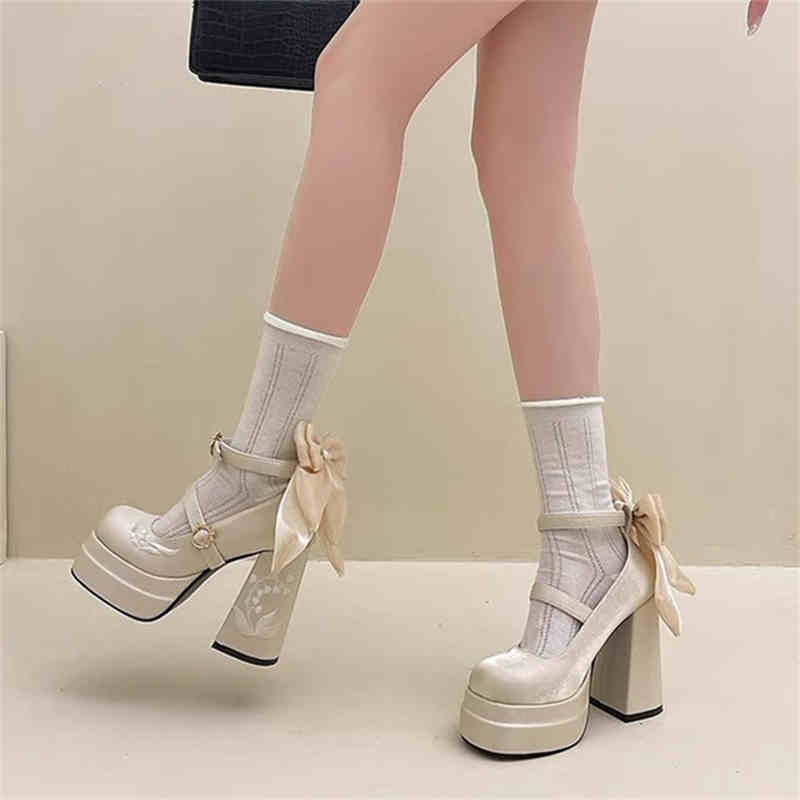 Peach Bow Lolita High Heels
