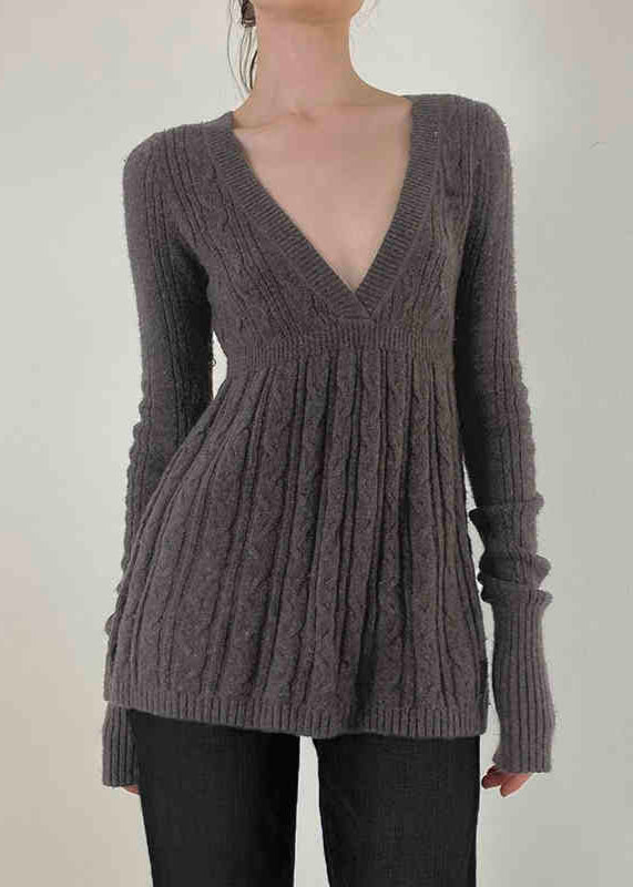Soft Girl Ancient V-neck Twist Sweater