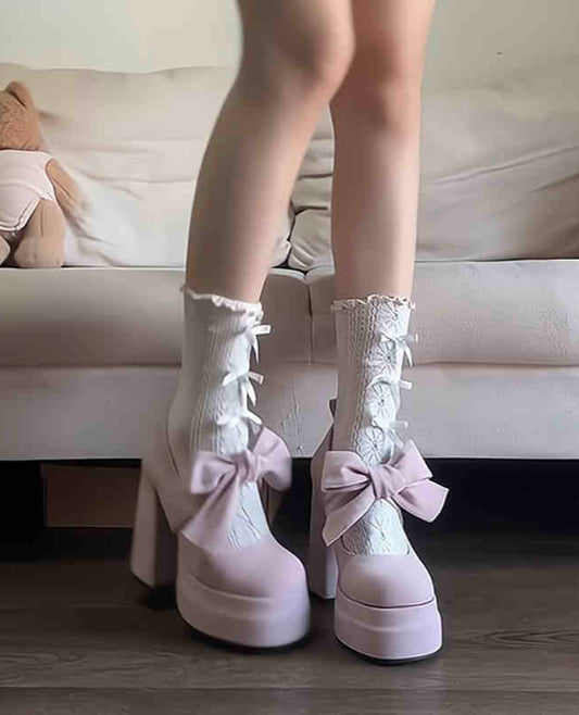 Bow Velvet High-heeled Shoes