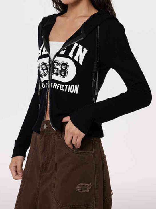 Retro Letters Hooded Knitted Cardigan