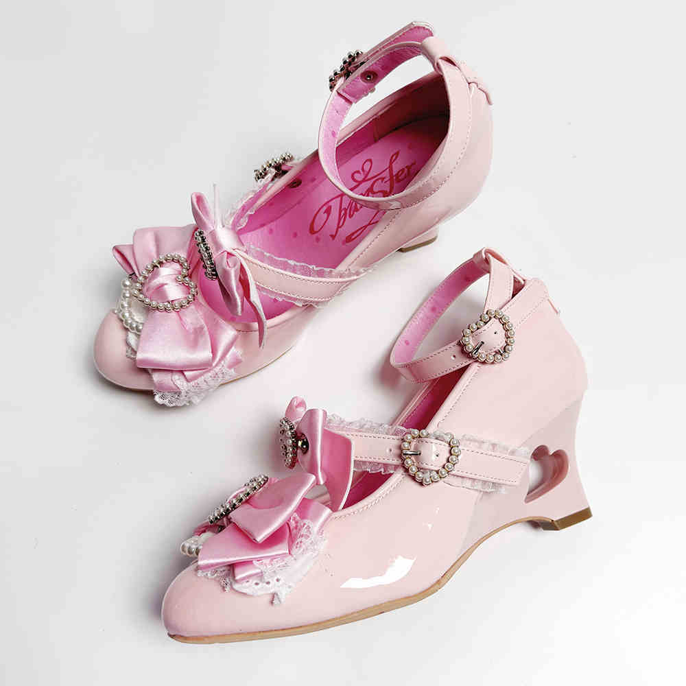 Bows Heart Hollow Wedge Shoes