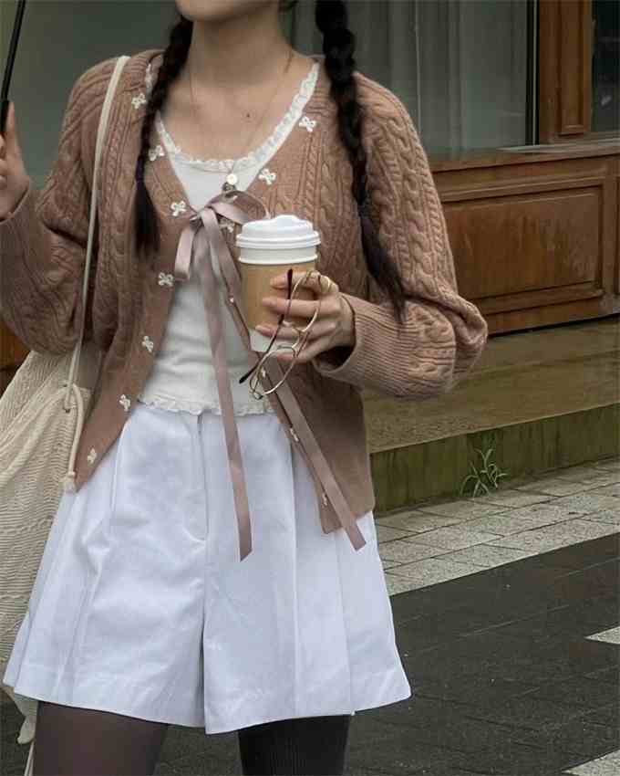 Preppy Bow Tie Coquette Knitted Cardigan