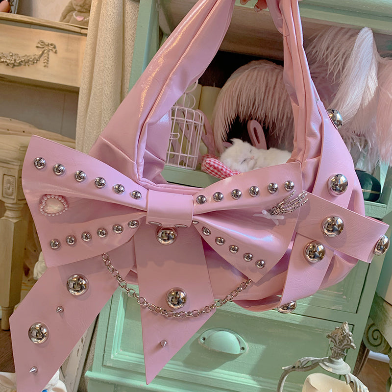 Metal Punk Ballet Bow Chain Handbag