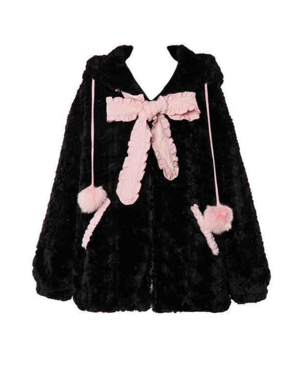 Kawaii Bunny Ears Hooded Fur Coat