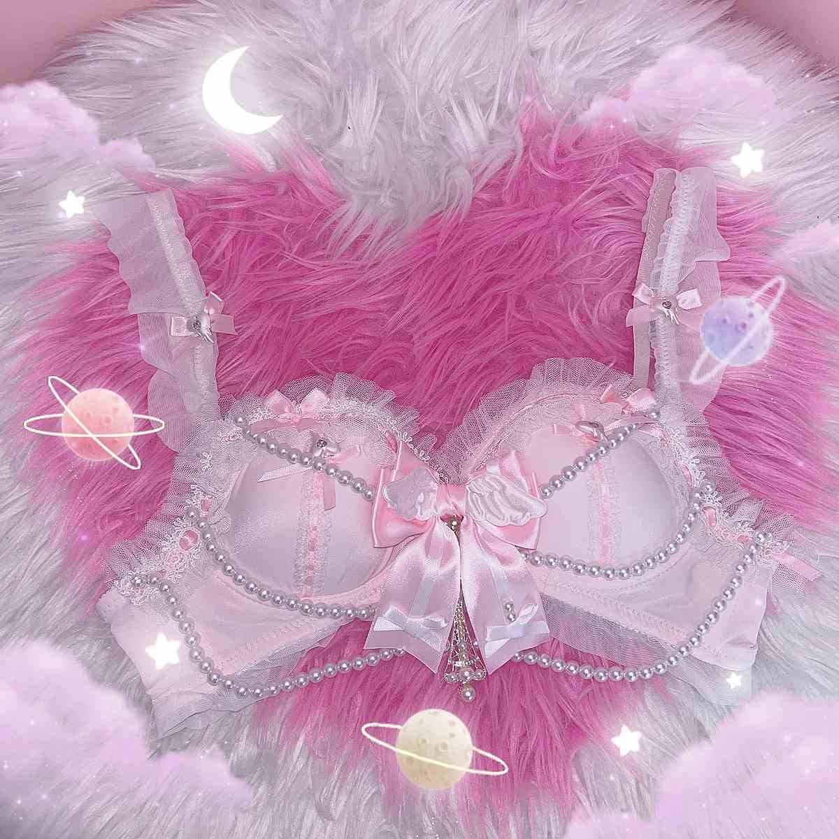 Y2K Pearl Kitten Lace Bra