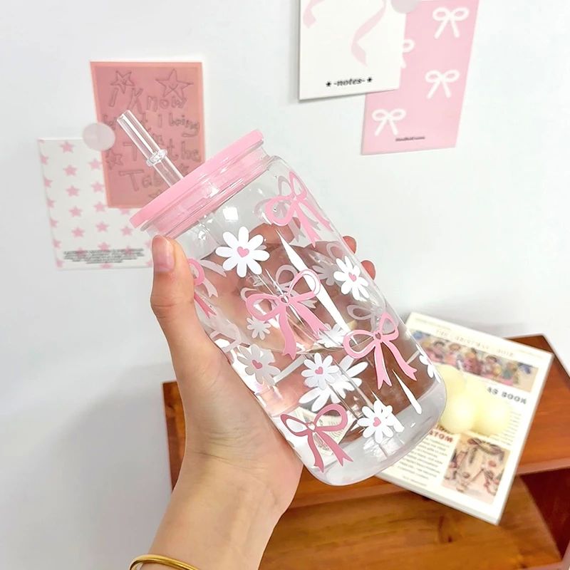 Pink Bow Print Water Bottle