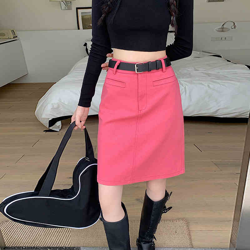 Plus Size Denim Knee-Length Skirt