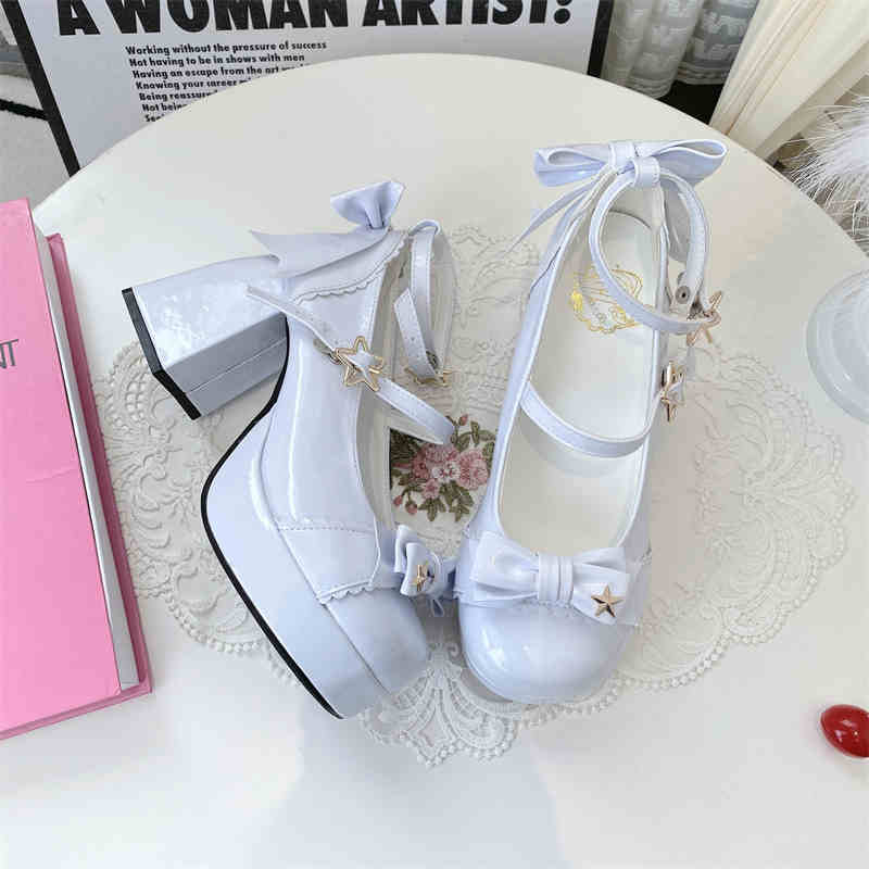 Stars Bows Thick-Heel Platform Shoes