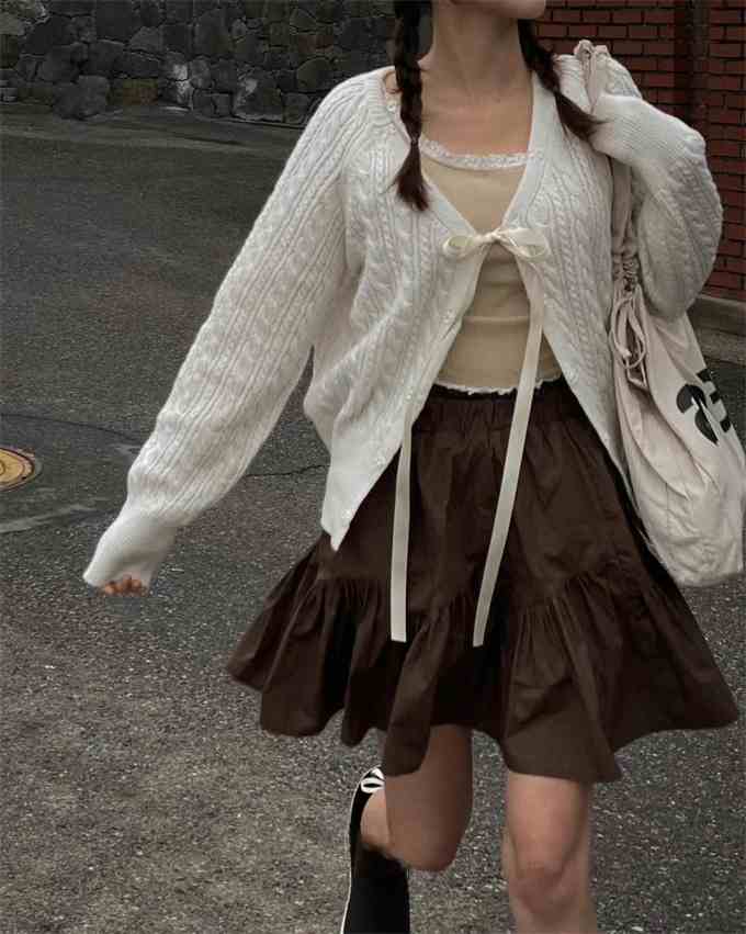 Preppy Bow Tie Coquette Knitted Cardigan