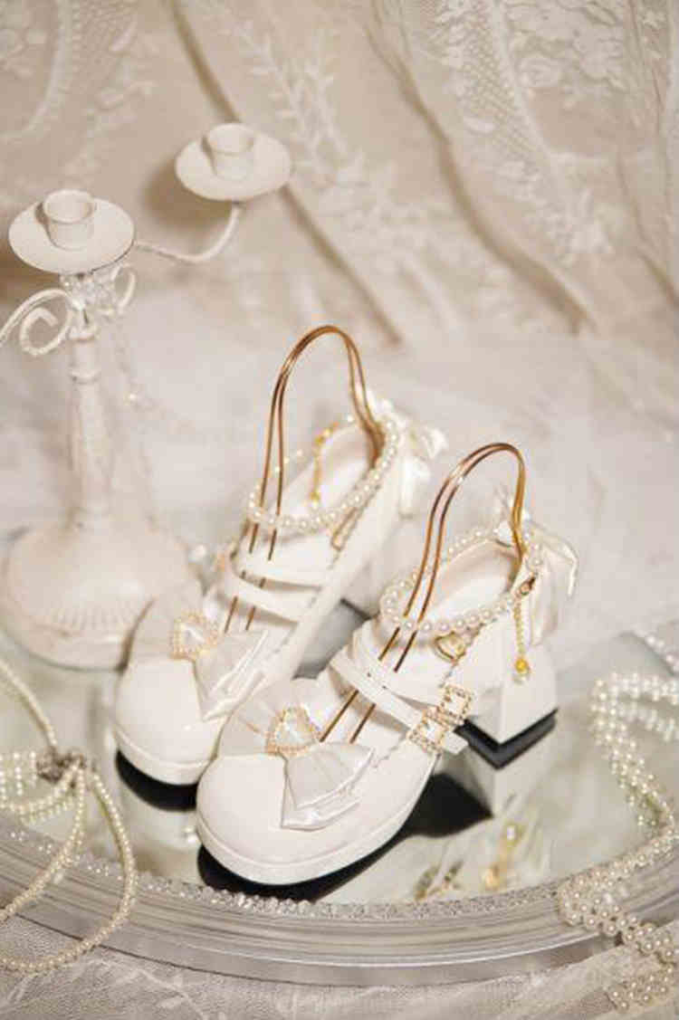 Lolita Bow Pearls Mary Jane Shoes