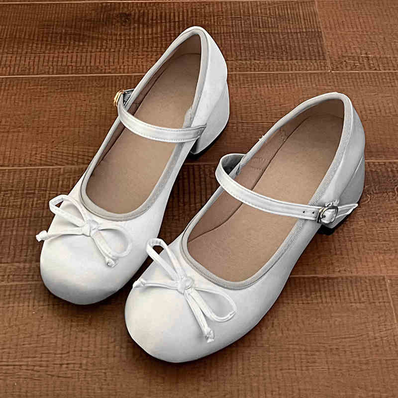 Ballet Satin Thick Heel Shoes