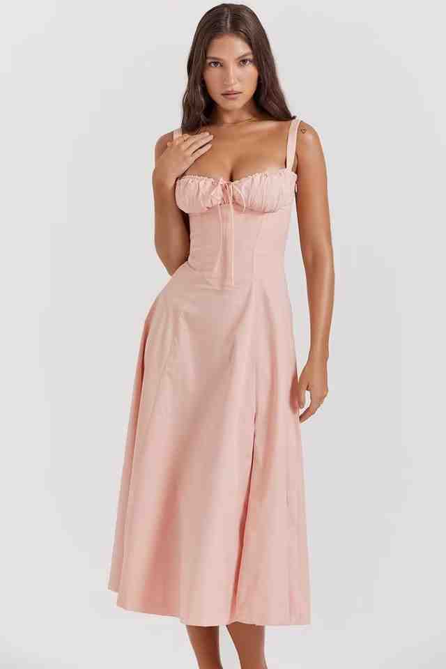 French Back Cross Strap Slit Dress
