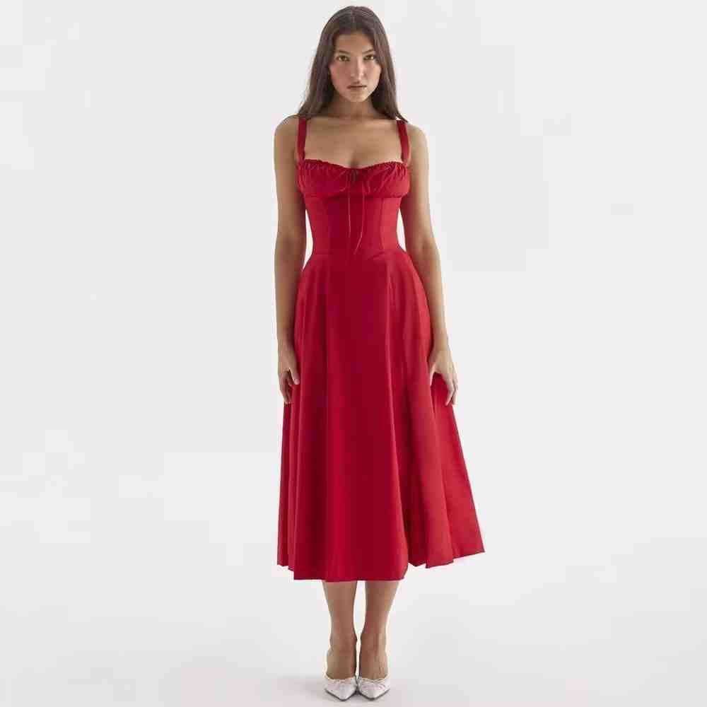 French Back Cross Strap Slit Dress