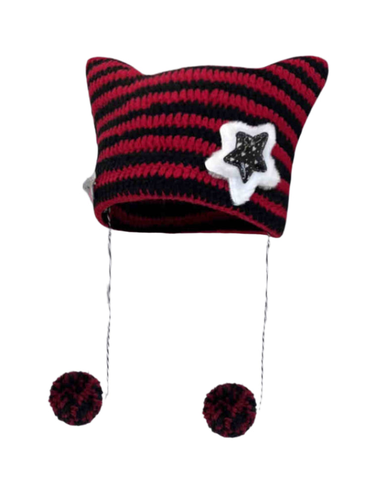 Cat Ears Star Striped Y2K Beanie