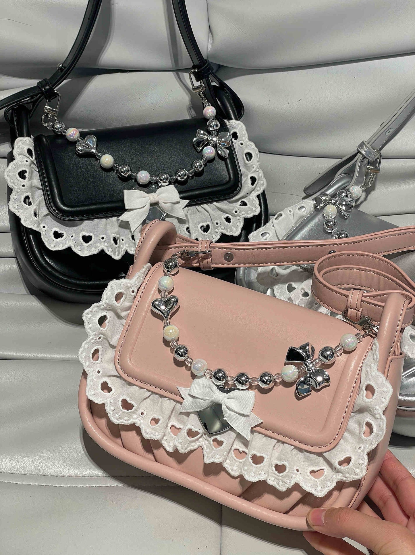 Dark Coquette Lace Bow Armpit Bag