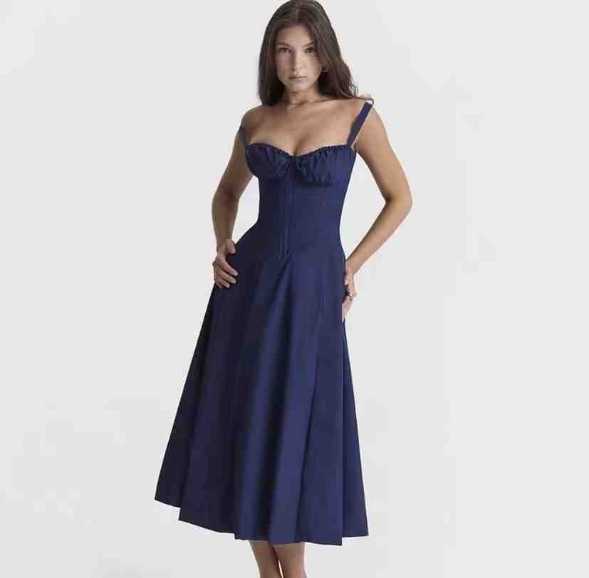 French Back Cross Strap Slit Dress