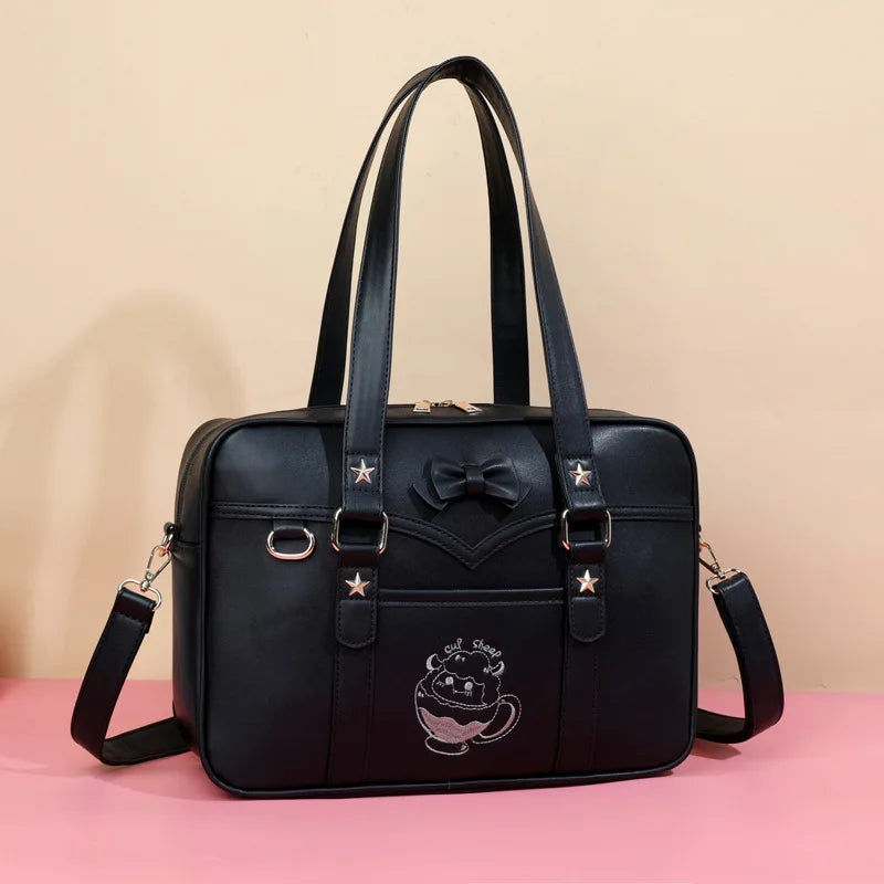 Pastel Sheep Teacup Messenger Bag Black