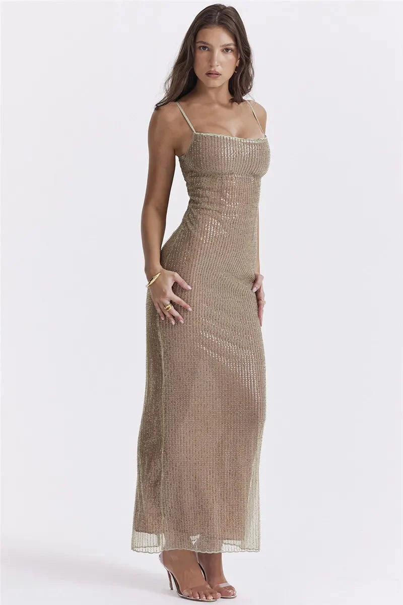 Sparkle Sequined Fit Maxi Dress Gray