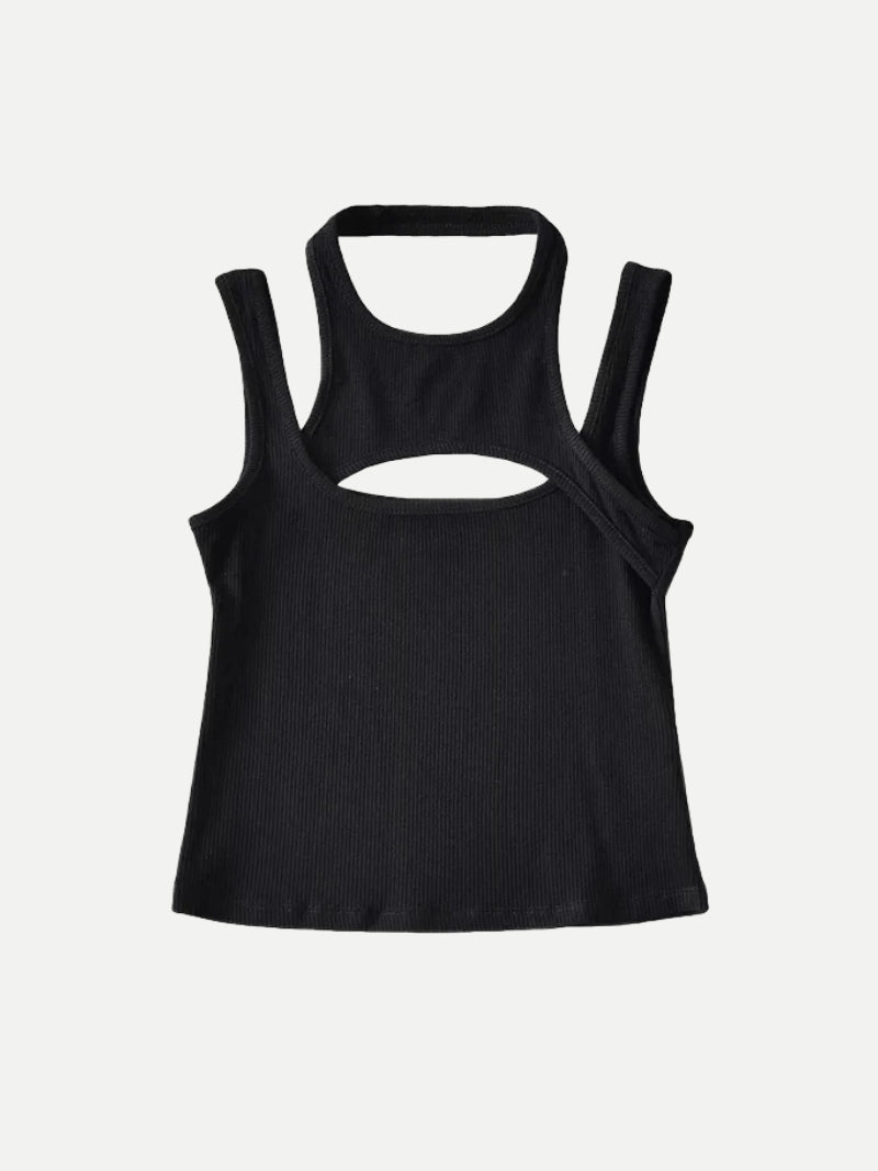 Sporty Asymmetric Tank Top Black