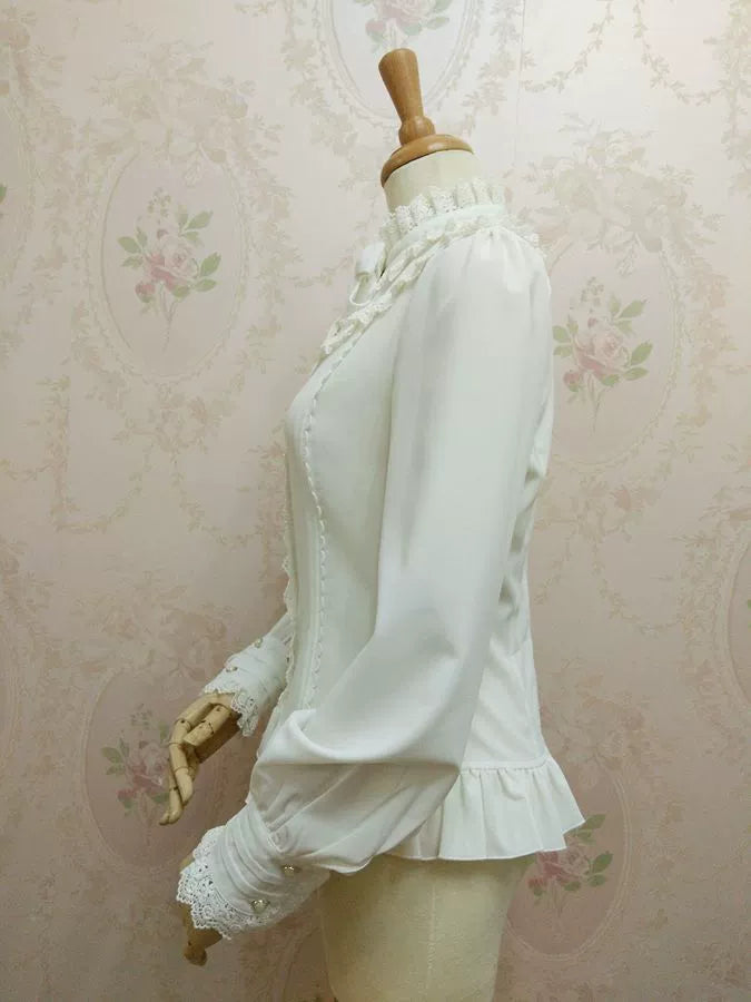 Elegant Lolita Shirt Stand Collar Puff Long Sleeve Blouse