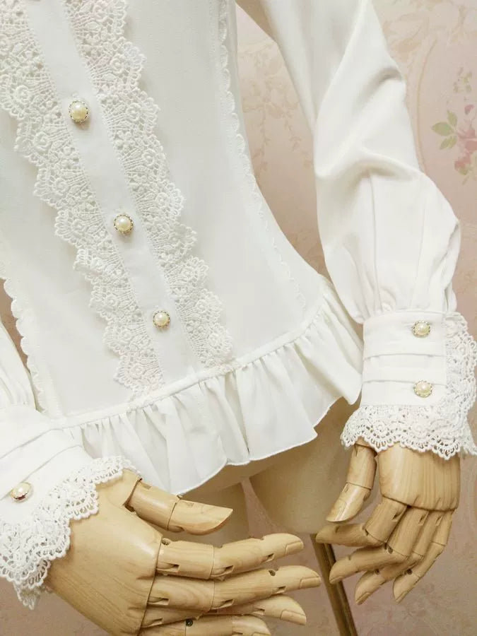 Elegant Lolita Shirt Stand Collar Puff Long Sleeve Blouse