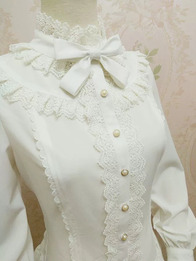Elegant Lolita Shirt Stand Collar Puff Long Sleeve Blouse