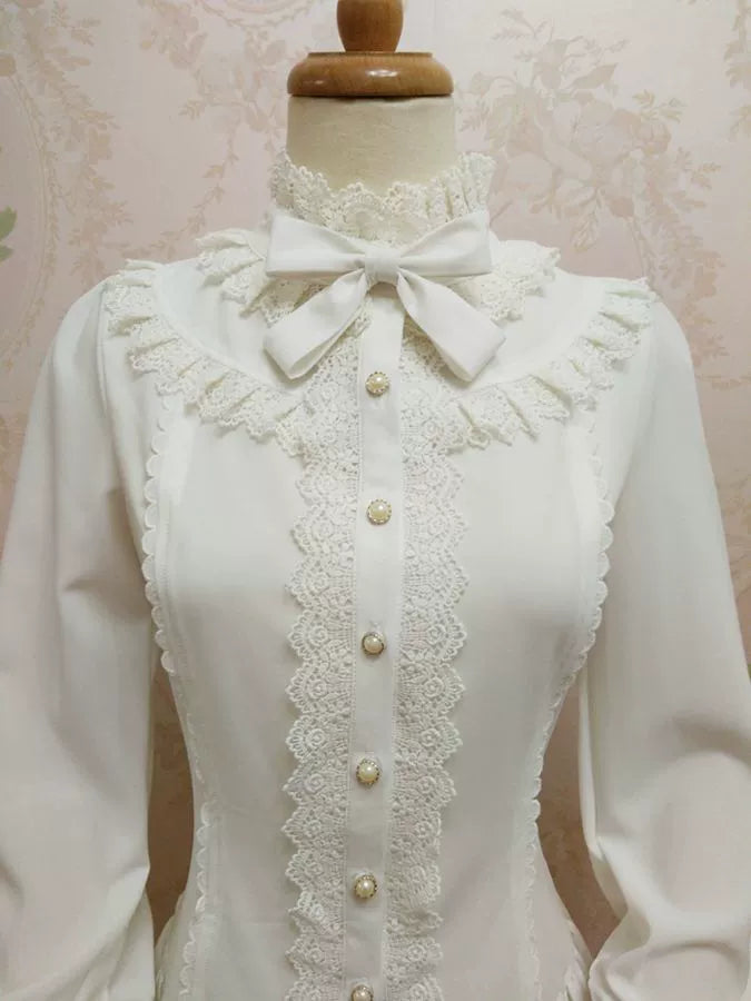 Elegant Lolita Shirt Stand Collar Puff Long Sleeve Blouse
