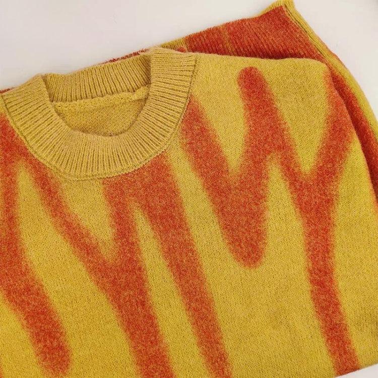 Wavy Line Design Knitted Sweater Orange One Size