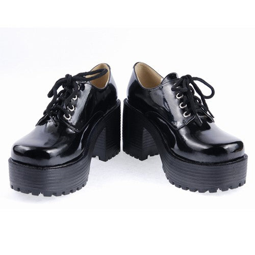 Black Round Toe Army Style Platform Classic Lolita Shoes