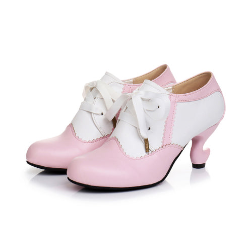 Table Leg Shaped Heel Silk Ribbon Retro Classic Lolita Shoes Pink