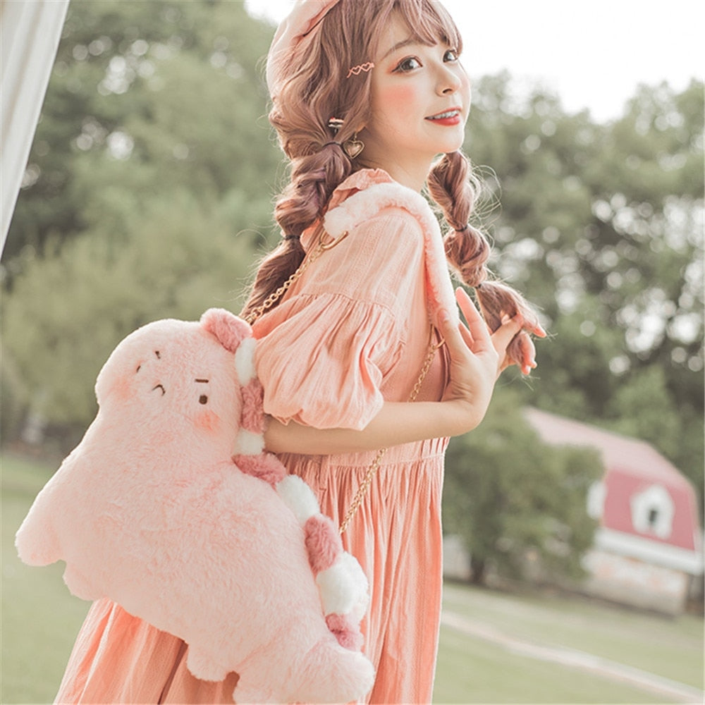 Angry Dino Plush Purse Pink